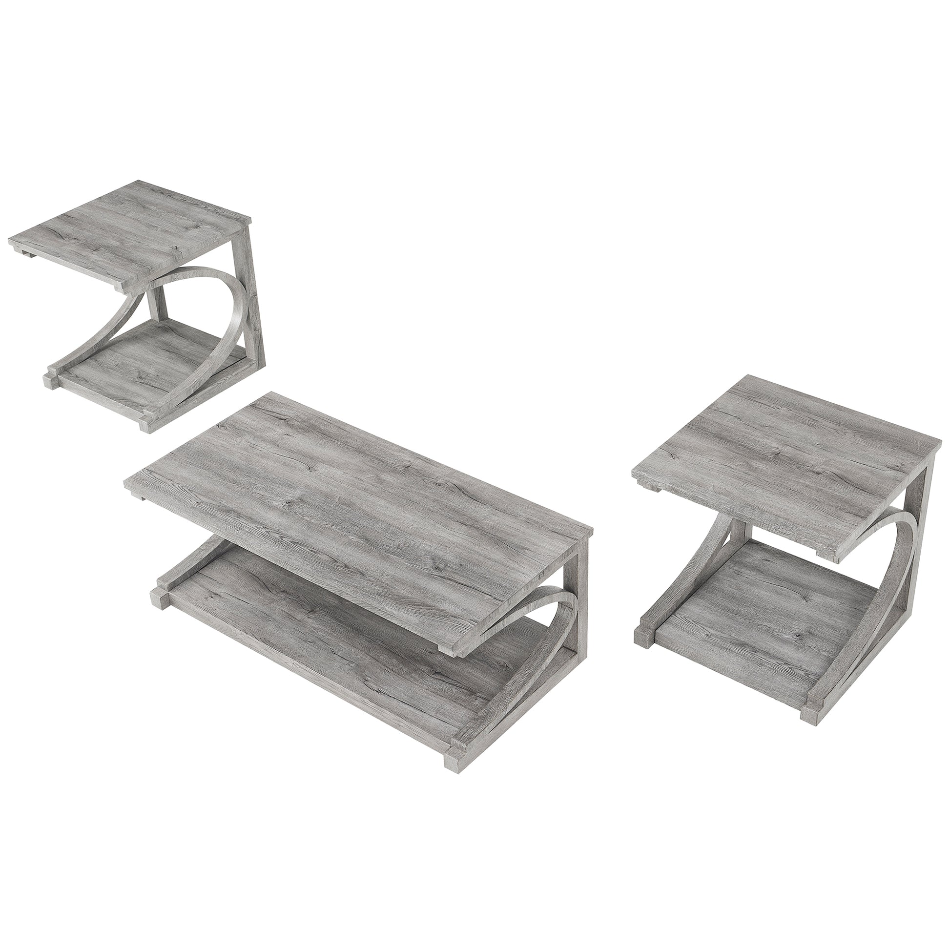 Unique Coffee Table, Solid Wood 23.8 Inch Modern Coffee Table Modern Center Table With Storage, Solid Wood Special Shape Coffee Table, Living Room, Kitchen, Apartment Dining Table Gray Solid Wood Mdf