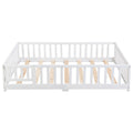 Full Size Floor Bed With Door,Solid Wood Platform Bed Frame With Fence,Suitable For Children,Pine Wood,White Full White Wood