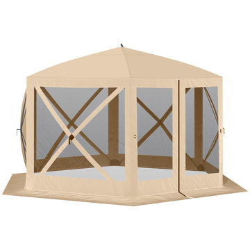 Outsunny 12' X 12' Hexagon Screen House, Pop Up Tent Portable Gazebo Canopy Shelter With Mesh Netting Walls, Carry Bag And Shaded Interior, Beige Beige Polyester
