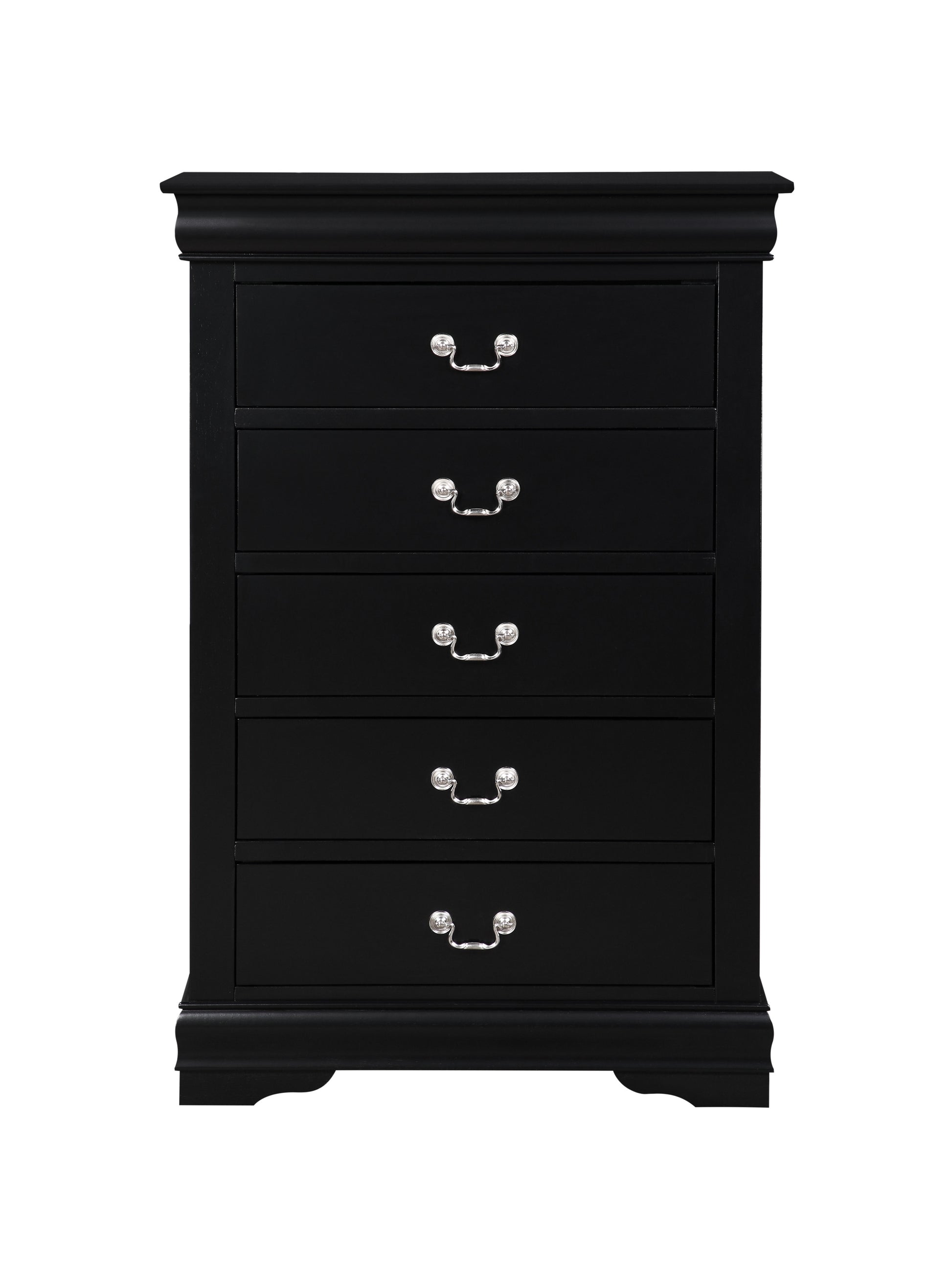 Black 5 Drawer Chest With Metal Handle Black Bedroom Particle Board Mdf