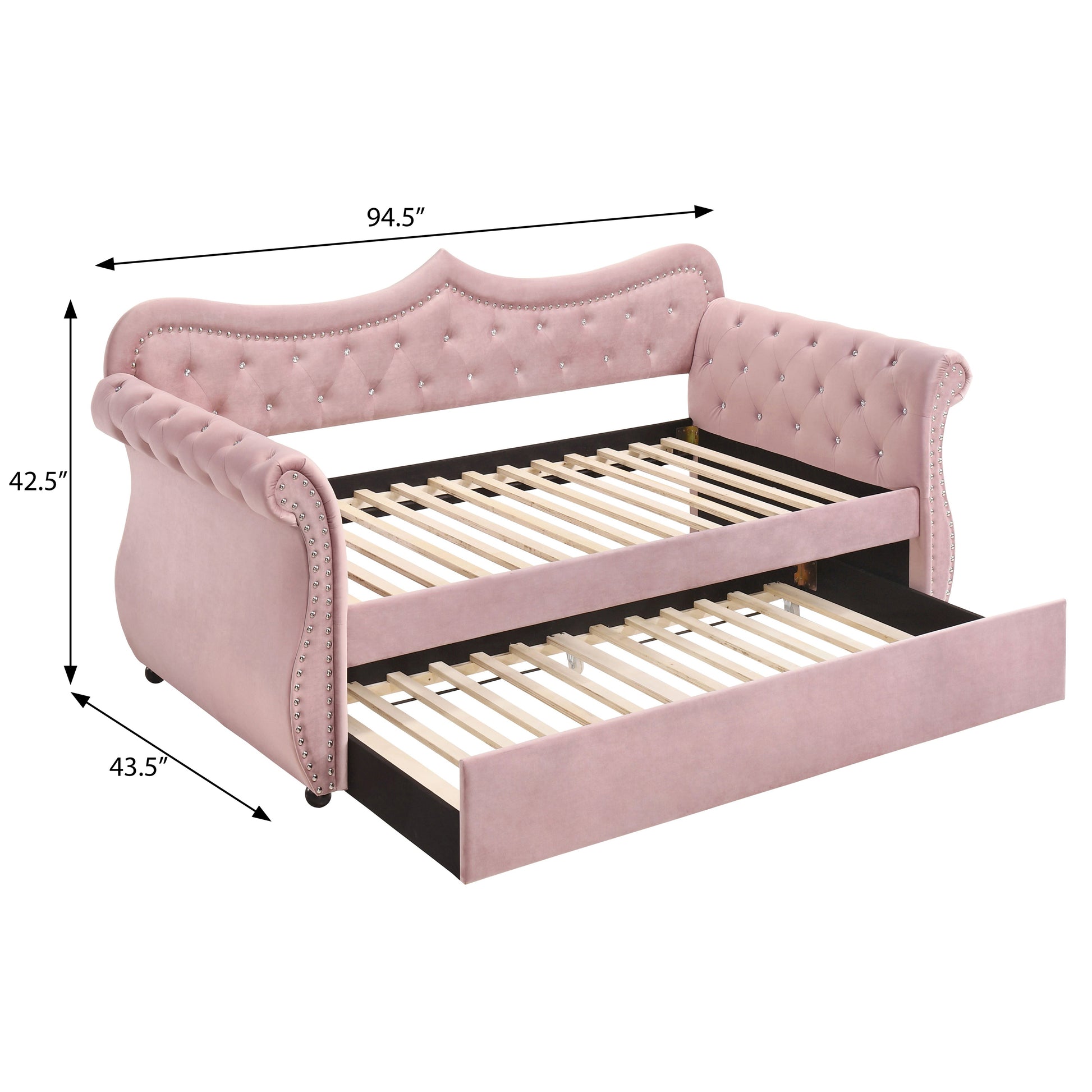 Pink Upholstered Twin Daybed With Trundle Twin Pink Wood Bedroom Contemporary Velvet Velvet