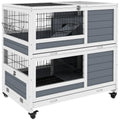 Pawhut Indoor Rabbit Hutch With Wheels, 2 Tier Rabbit Cage, 35.5