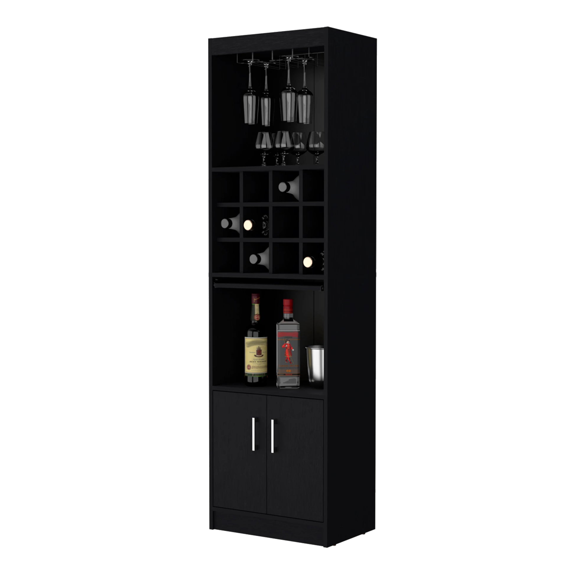 Black Bar Cabinet With Wine Storage Standard Black Shelves Included Wood