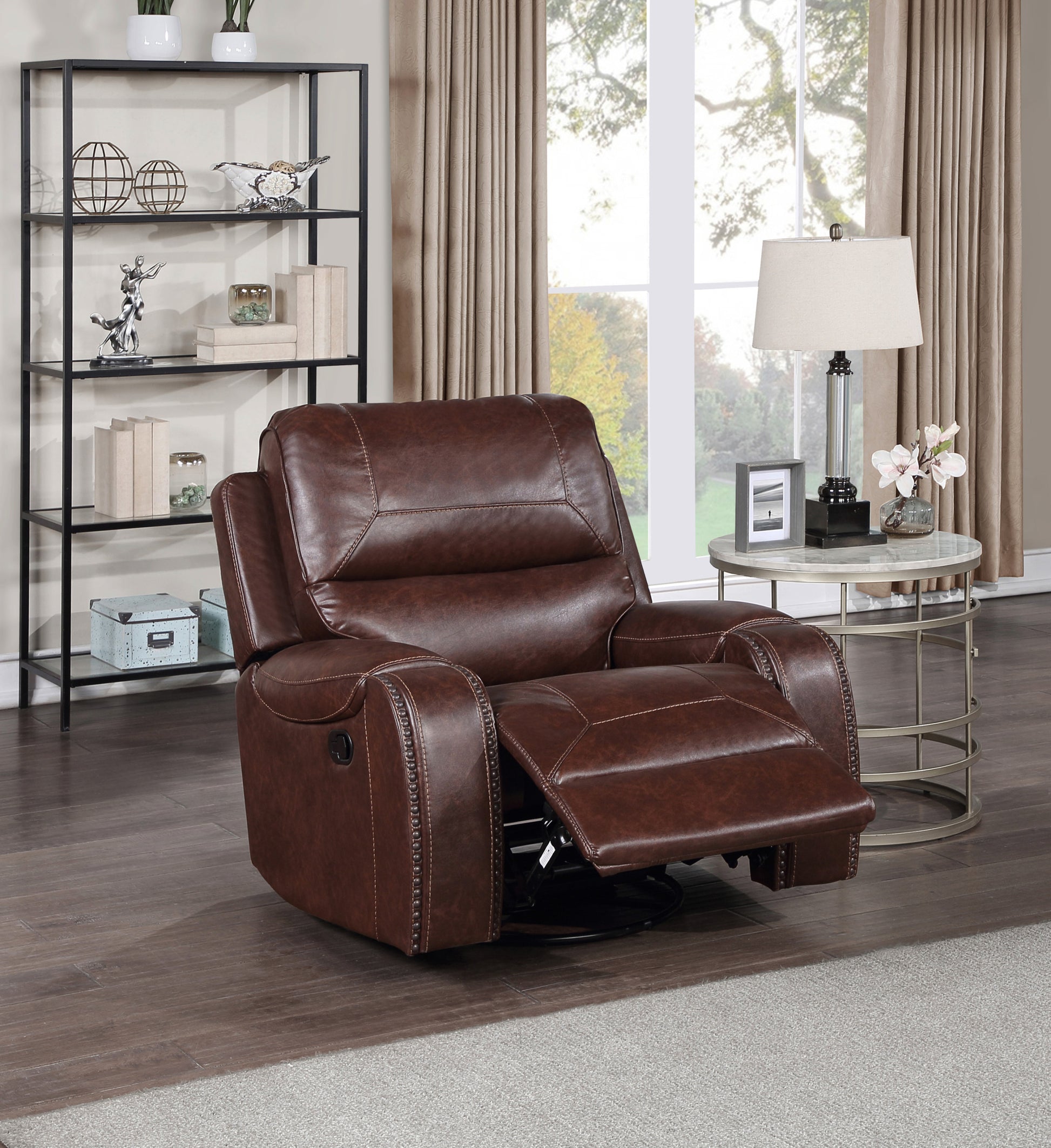 Keily 3 Piece Manual Reclining Living Room Set In Faux Leather Dark Brown Dark Brown Faux Leather