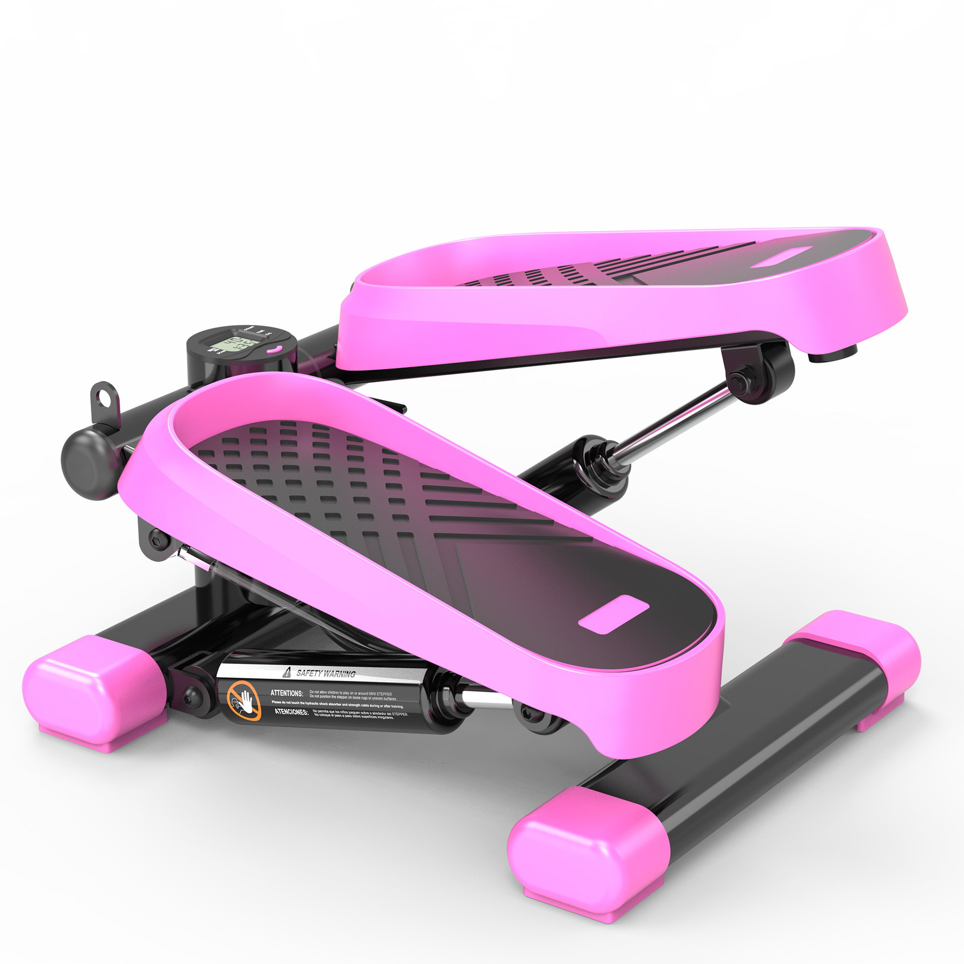 Home Office Exercise 330Lbs Capacity Mini Stepper With Resistance Bands And Lcd Monitor Pink Black Steel