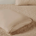3 Piece Split Corner Pleated Quilted Bedspread Khaki Queen Khaki Polyester