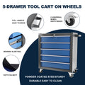 High Capacity Rolling Tool Chest With Wheels And Drawers, 5 Drawer Tool Storage Cabinet Blue Grey Iron