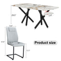 1 Table And 8 Chairs Set.A Rectangular Dining Table With A 0.39 Inch Imitation Marble Tabletop And Black Metal Legs.Paired With 8 Chairs With Pu Leather Seat Cushion And Black Metal Legs.F 1538,C 001 Black Glass Metal