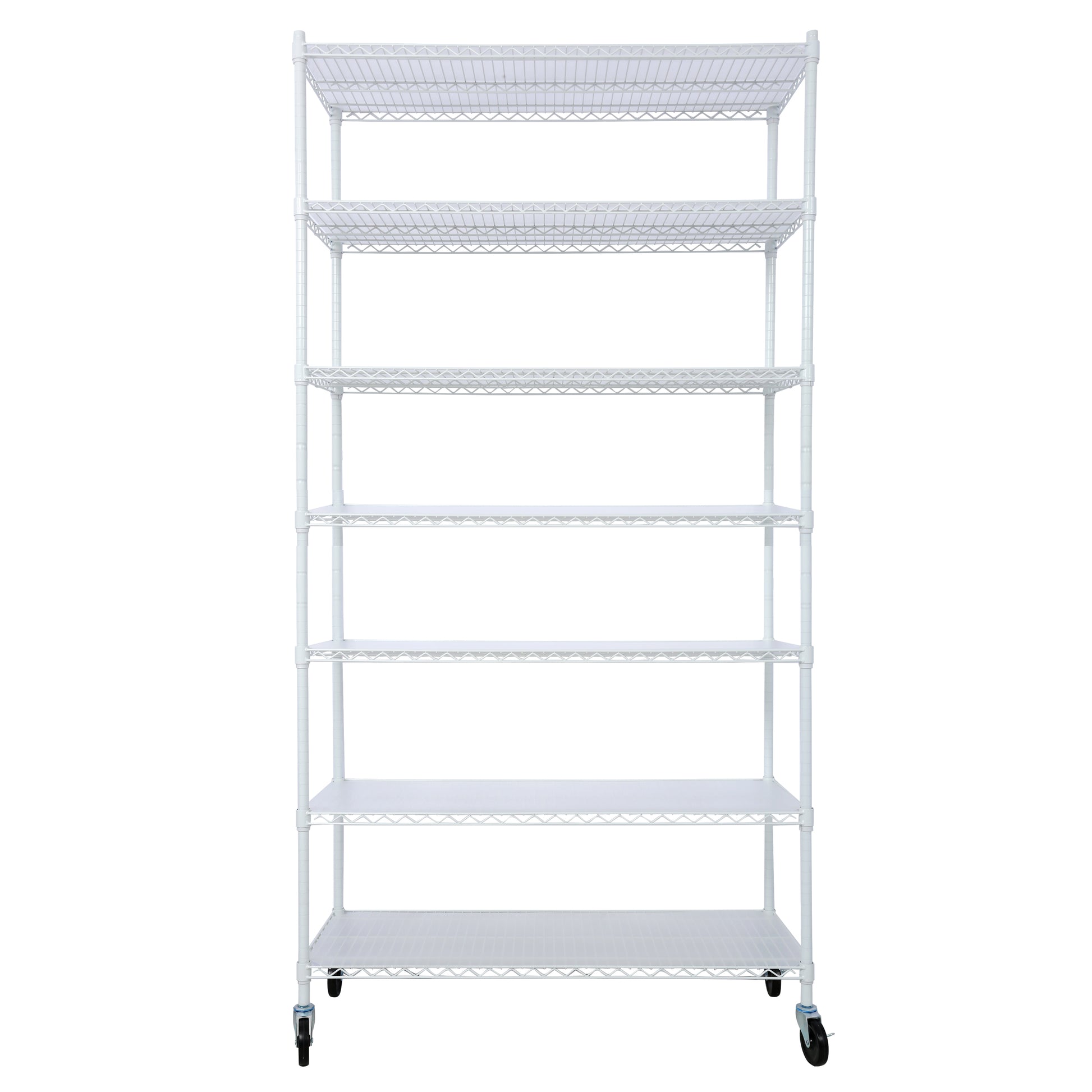 7 Tier Metal Shelf Wire Shelving Unit, 2450Lbs Heavy Duty Adjustable Storage Rack With Wheels & Shelf Liners For Closet Kitchen Garage Basement Commercial Shelving 81.5" H X 48" L X 18" D White White Metal
