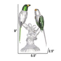 9 Inch 2 Parrots Sculpture Figurine Accent, Clear And Green Faceted Glass White Green Glass