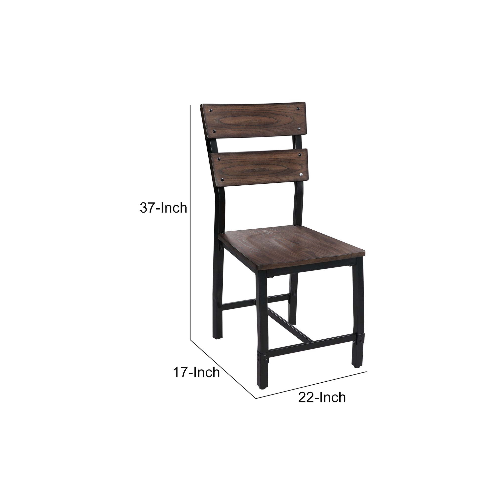 Wood And Metal Dining Side Chairs, Set Of 2, Brown And Black Black Brown Wood Metal