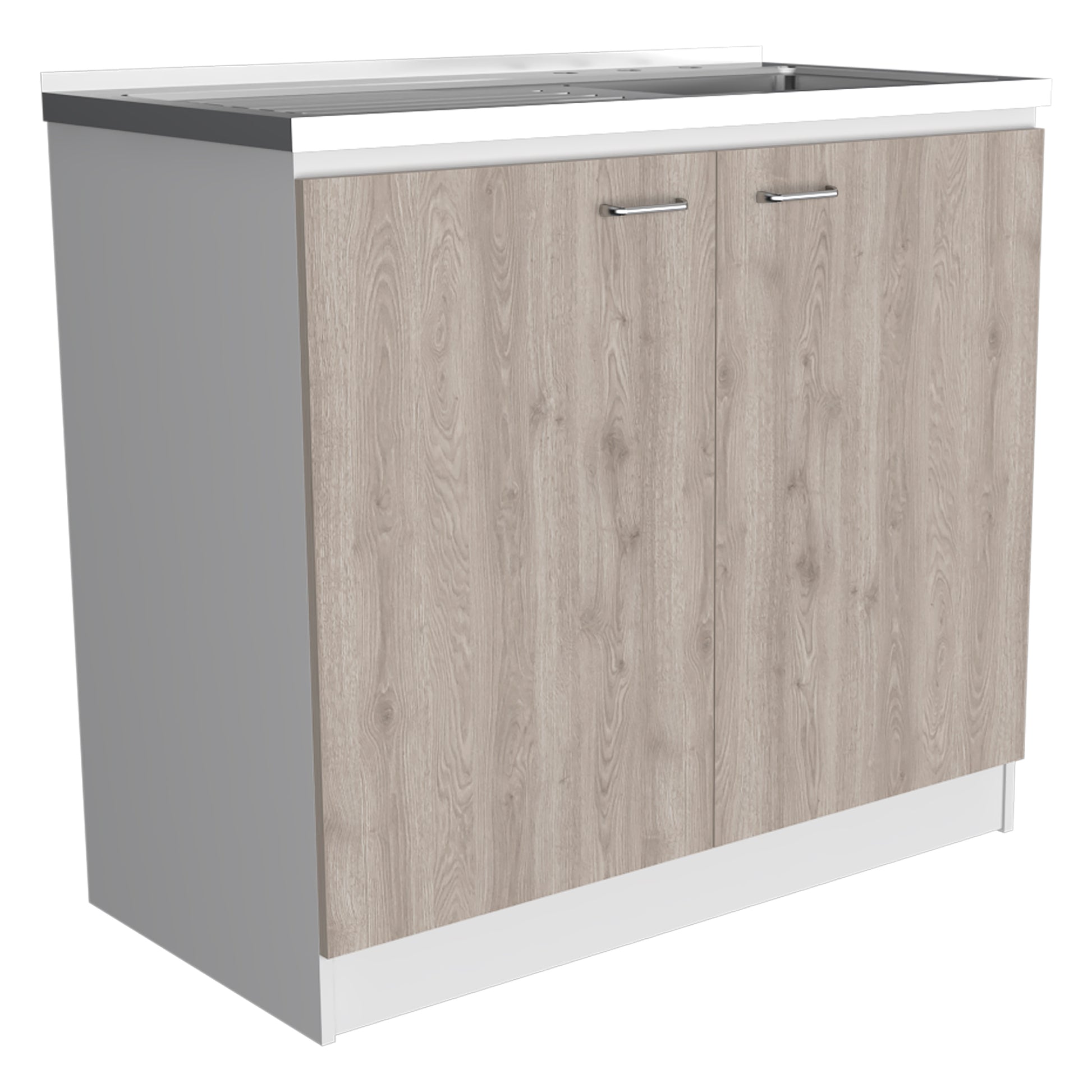 Freestanding Sink, Double Door Cabinet, Two Shelves, White Light Gray Multicolor Solid Wood Mdf Engineered Wood