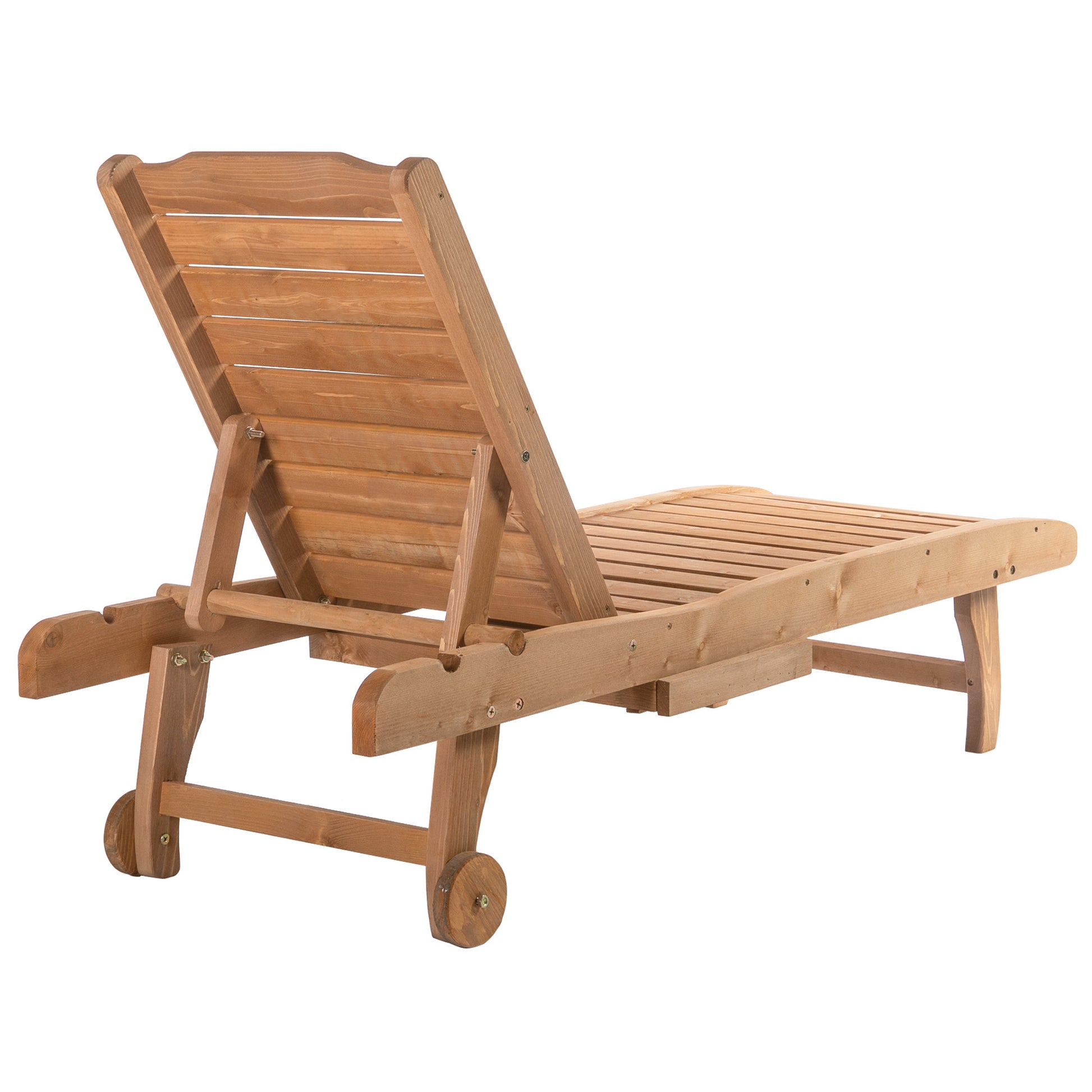 Outsunny Outdoor Chaise Lounge Pool Chair, Built In Table, Reclining Backrest For Sun Tanning Sunbathing, Rolling Wheels, Red Wood Look Natural Wood Wood
