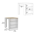 Kitchen Island Table, Two Legs, Three Side Shelves, White Pine Multicolor Solid Wood Mdf Engineered Wood