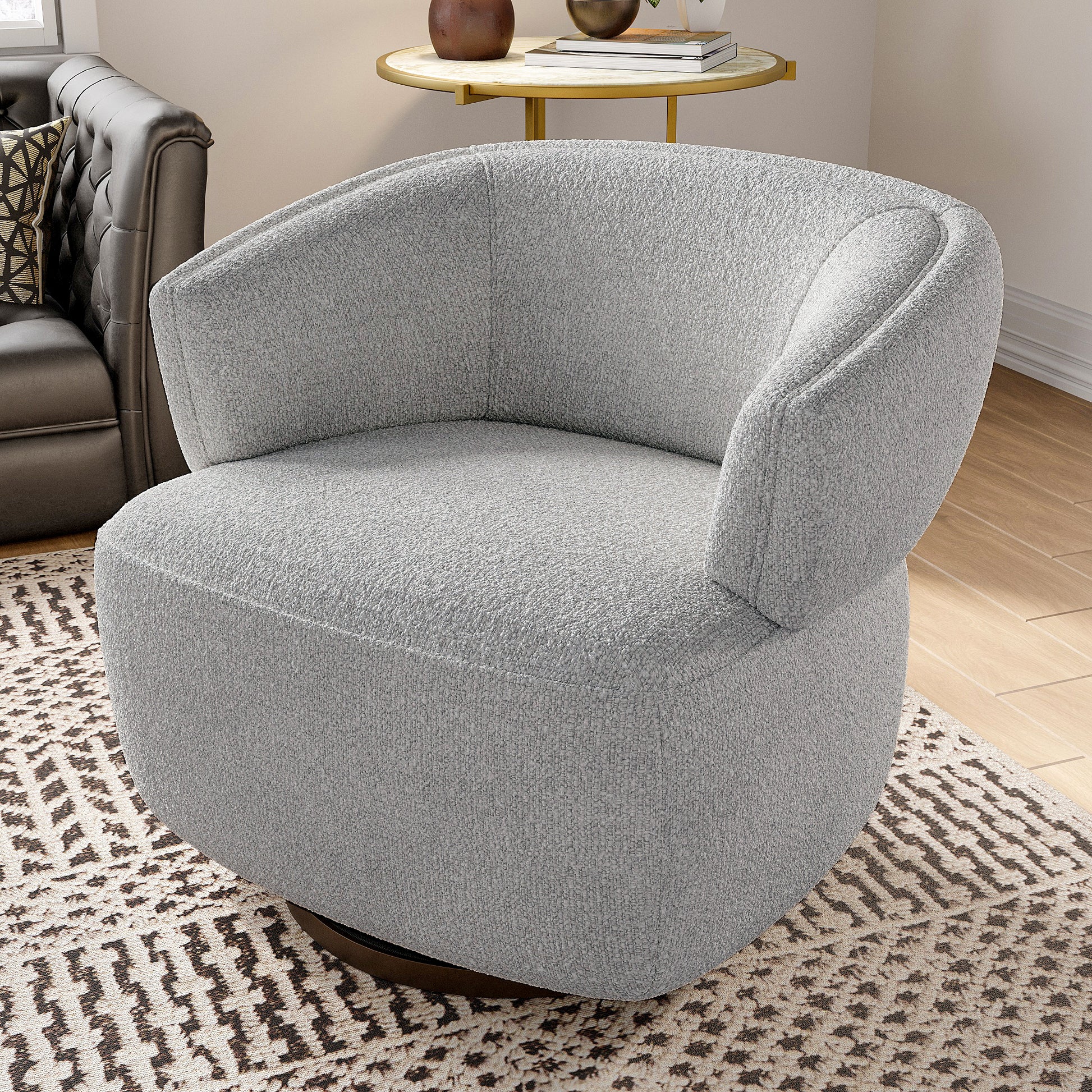 Wivel Barrel Chair, Fully Assembled Accent Lounge Sofa With 360 Degree Base, Oversized Upholstered Reading Chair Gray Gray Fabric