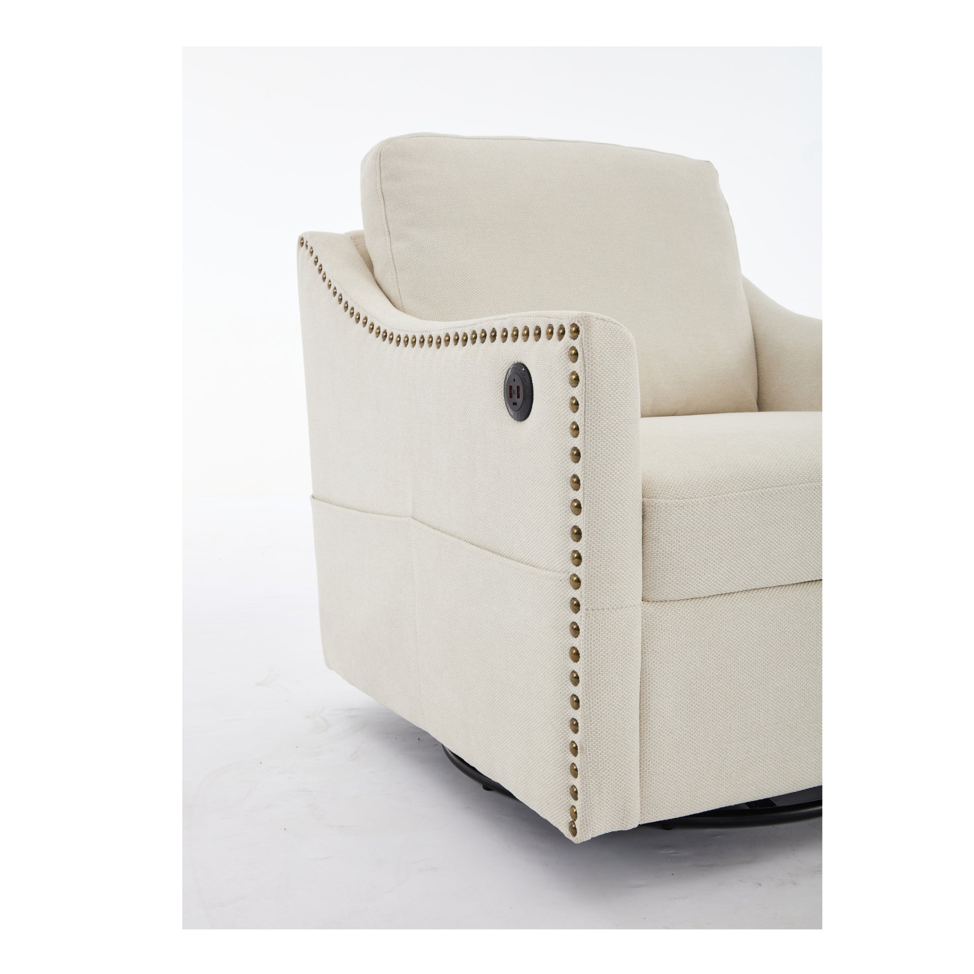 Cream White Fabric Swivel Rotating Accent Chair With Usb And Magazine Book For Living Room And Hotel Bed Room Cream White White Primary Living Space American Design,Classic,Modern Pine Foam Wood Fabric