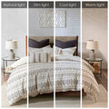 Cotton Jacquard Comforter Mini Set Ivory Charcoal Full Queen Queen Ivory Charcoal Cotton