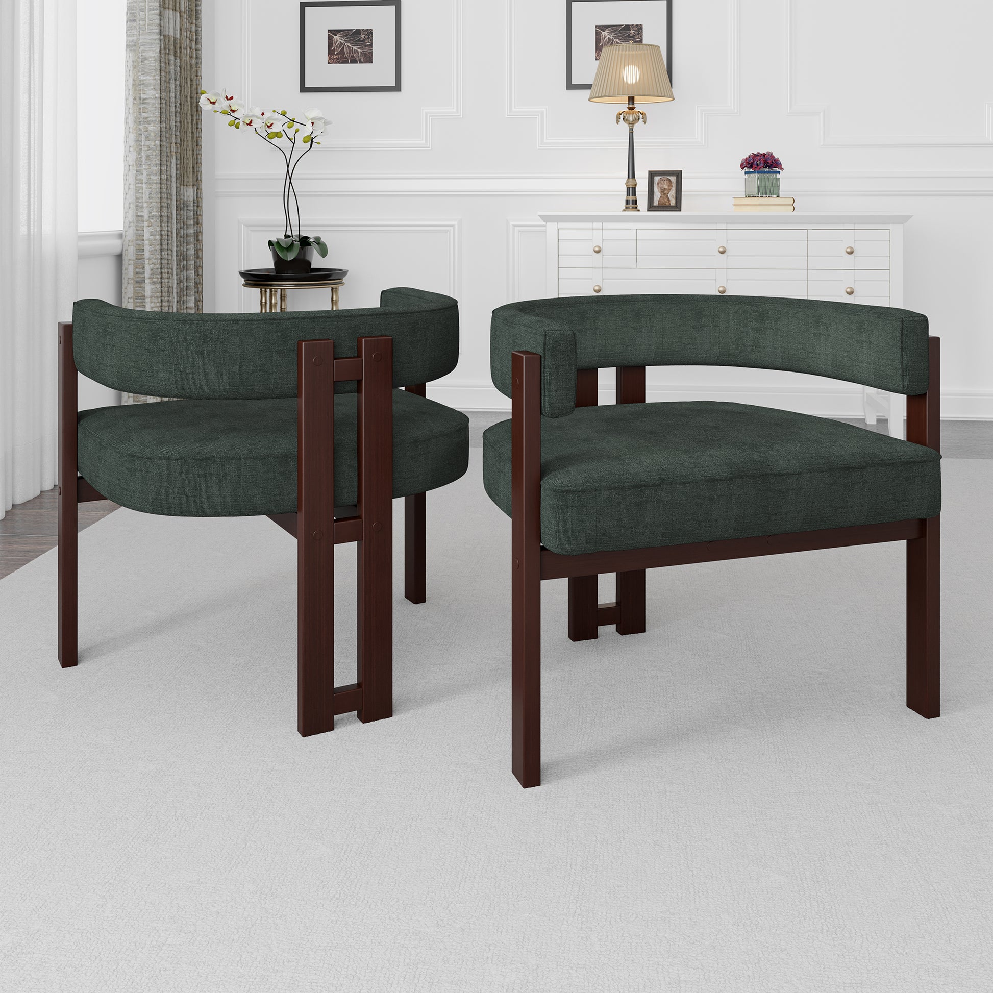 Coolmore Modern Accent Chair Teddy Upholstered Armchair With Open Back 3 Legs Barrel Dining Chair Comfy Side Chair For Living Room Bedroom Dining Room Set Of 2 Emerald Emerald Primary Living Space