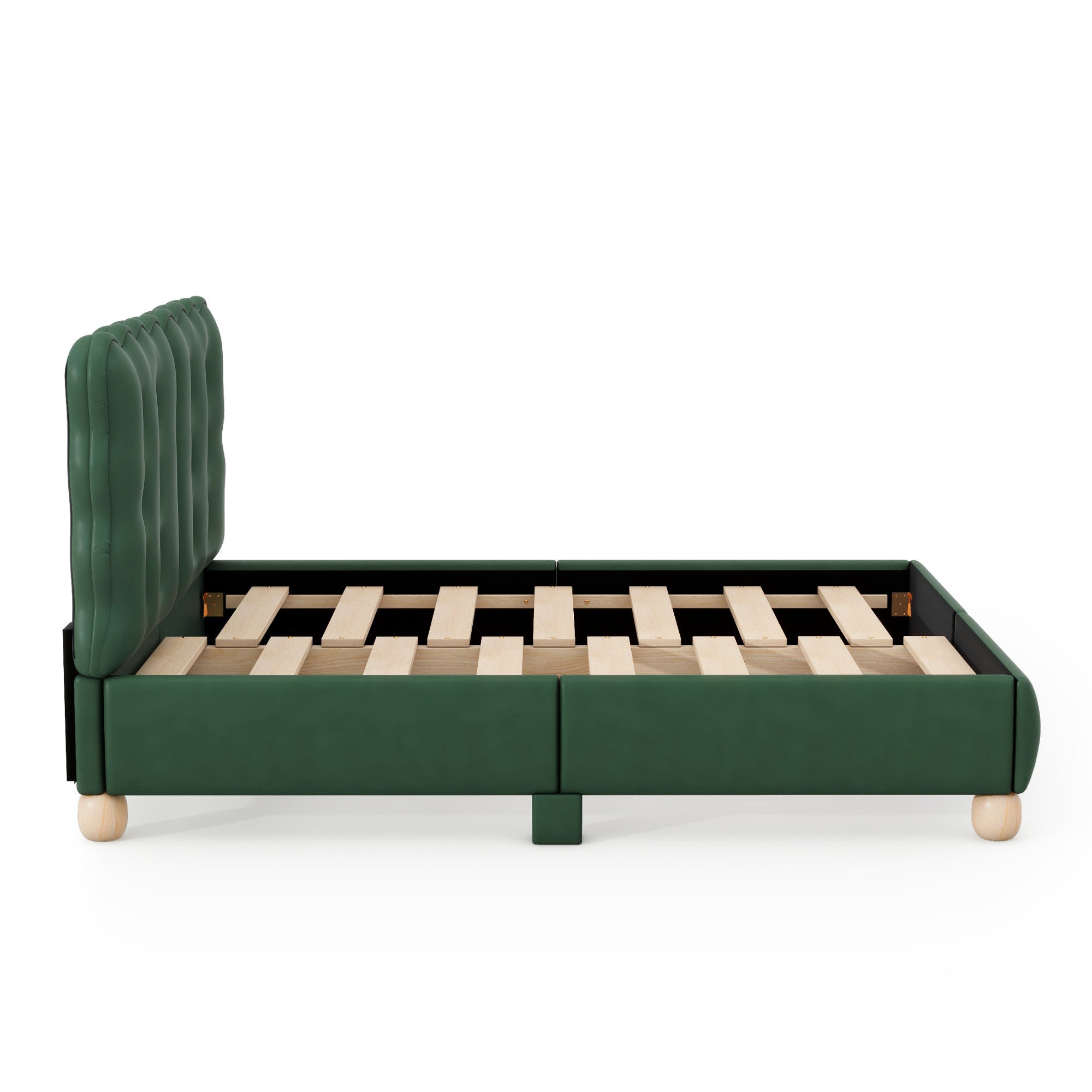Full Size Upholstered Platform Bed with Support green-upholstered