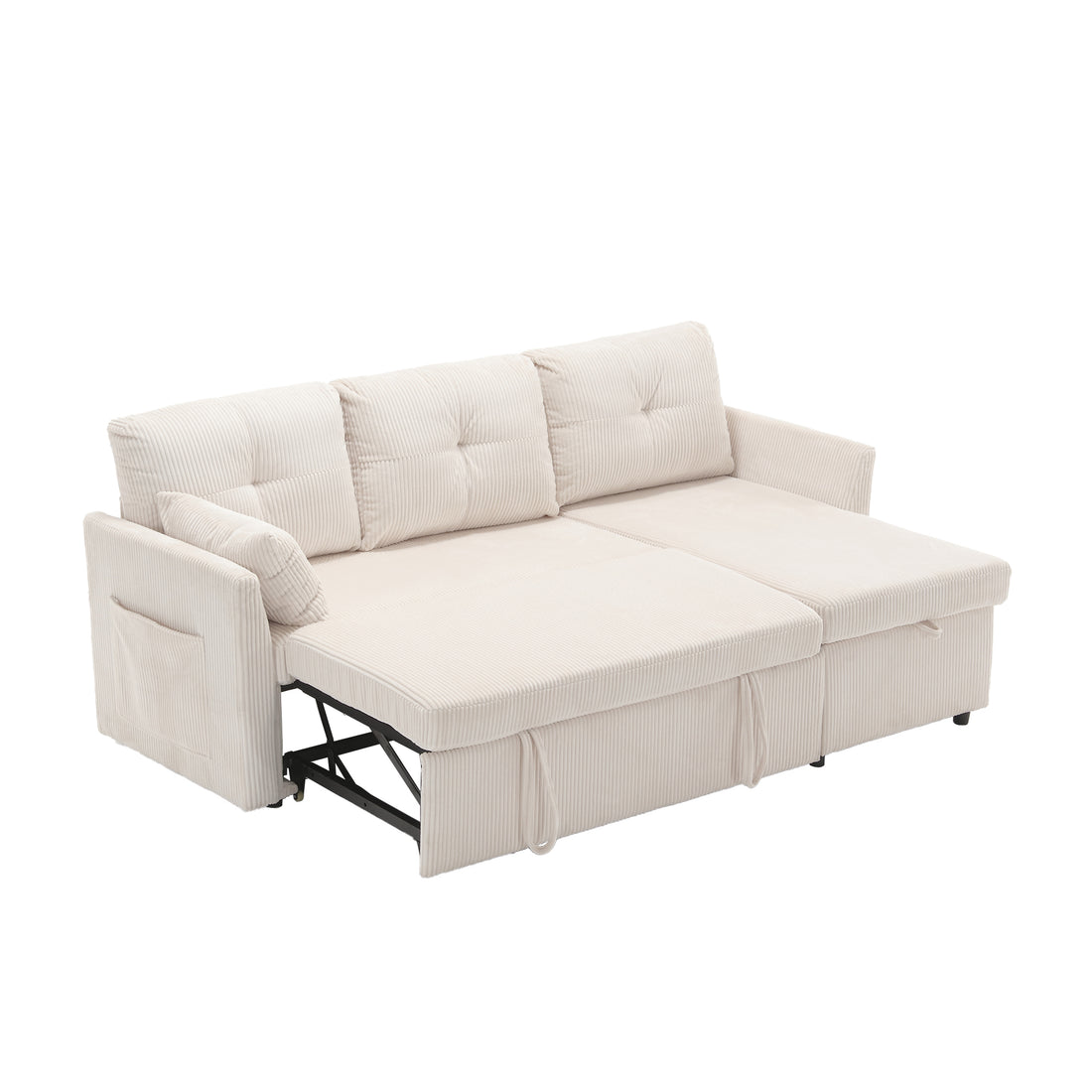 United We Win Furniture, Modular L Shaped Sofa, Modular Long Sofa With Reversible Chaise Lounge, Sofa Bed, Sleeper Sofa, Modular Sofa Combination With Storage Seats. Beige Velvet 3 Seat