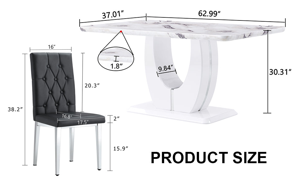 Table And Chair Set, Modern Minimalist White Marble Textured Rectangular Dining Table. Suitable For Restaurants And Living Rooms. Soft Cushion Seats.F 1280 White Mdf