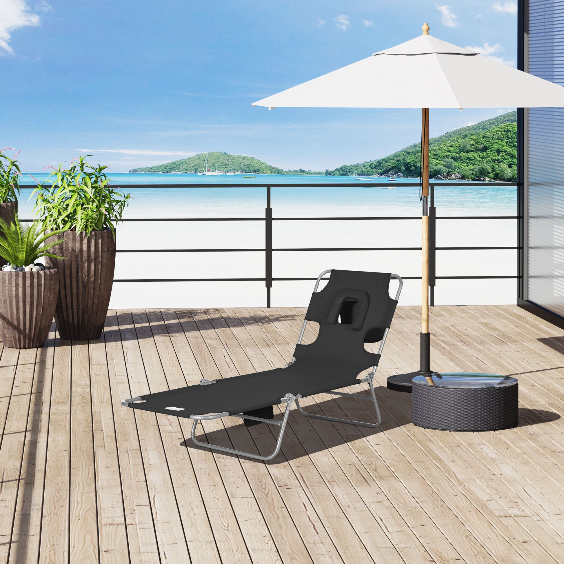 Folding Chair Sun Lounger With Face Shade Outsunny Folding Beach