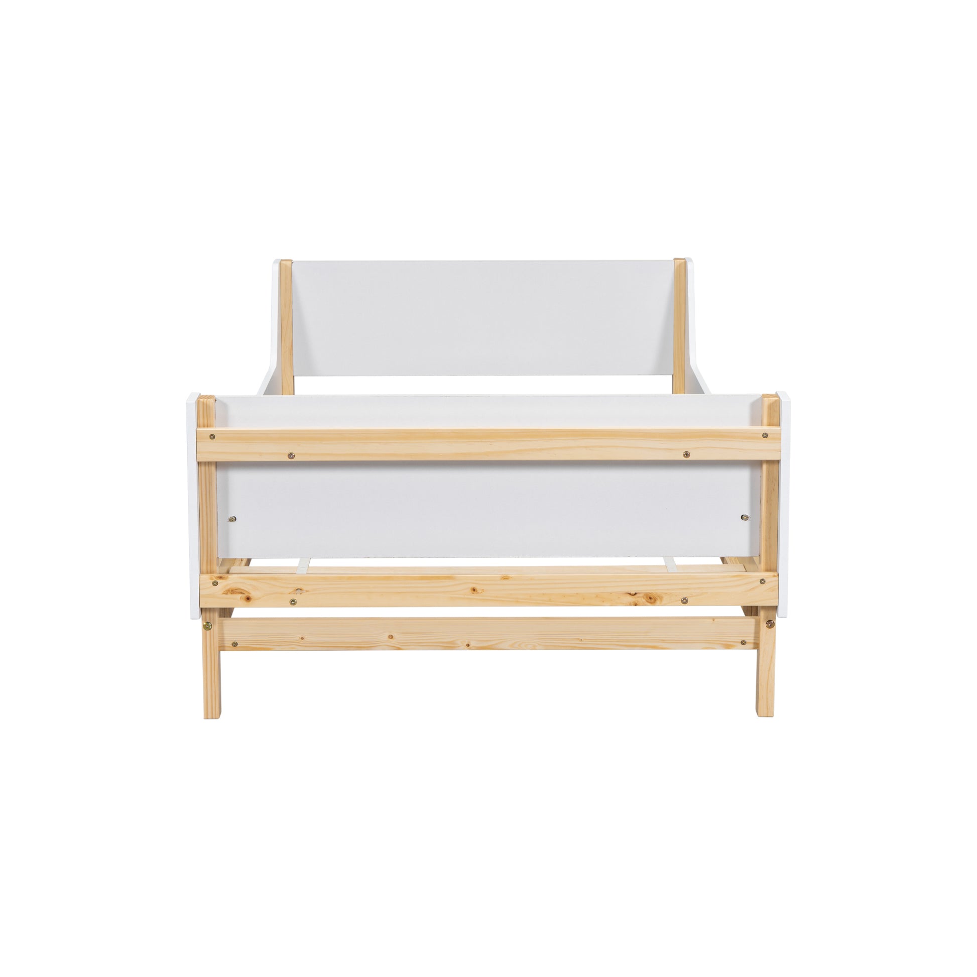 Twin Bed With Headboard, Footboard, Safeguards, Built In Bed End Book Storage Rack ,White Twin White American Design Pine