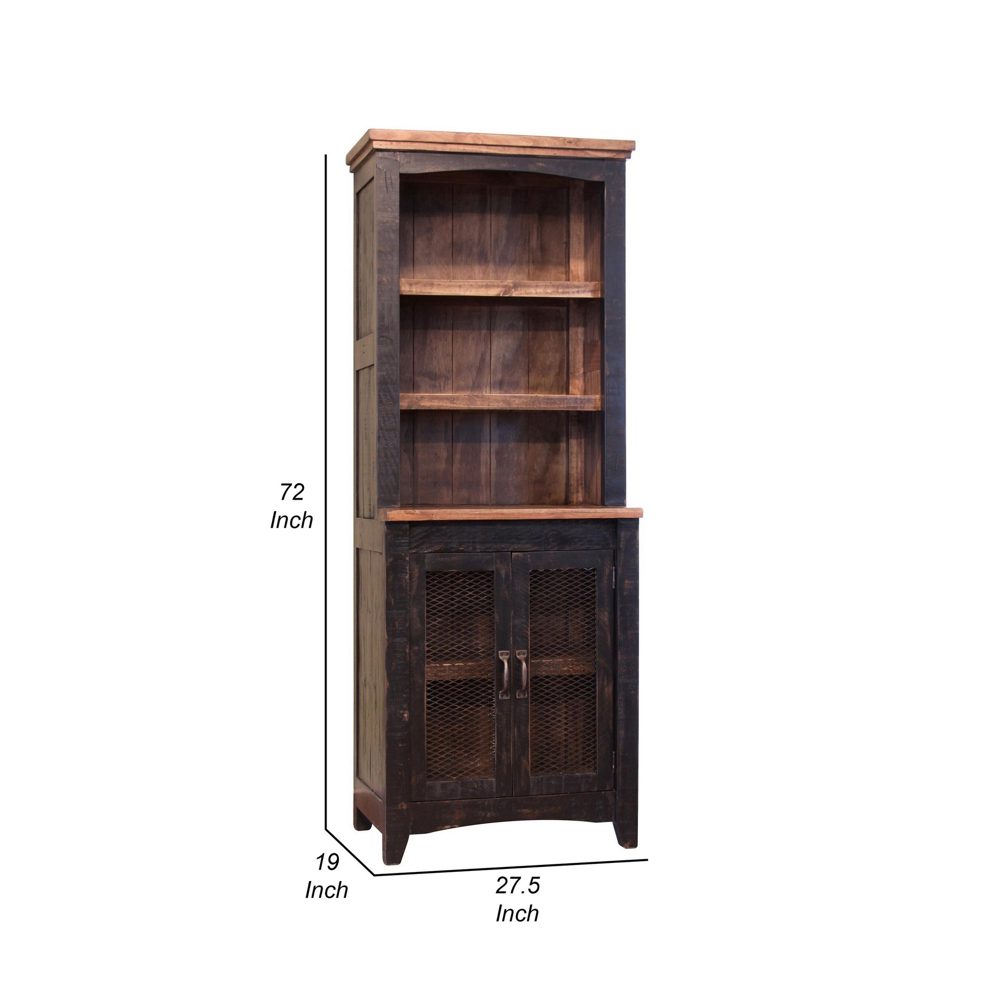 Ata 72 Inch Classic Pier With 3 Shelves And 2 Doors, Solid Pine Wood, Brown Black Brown Solid Wood