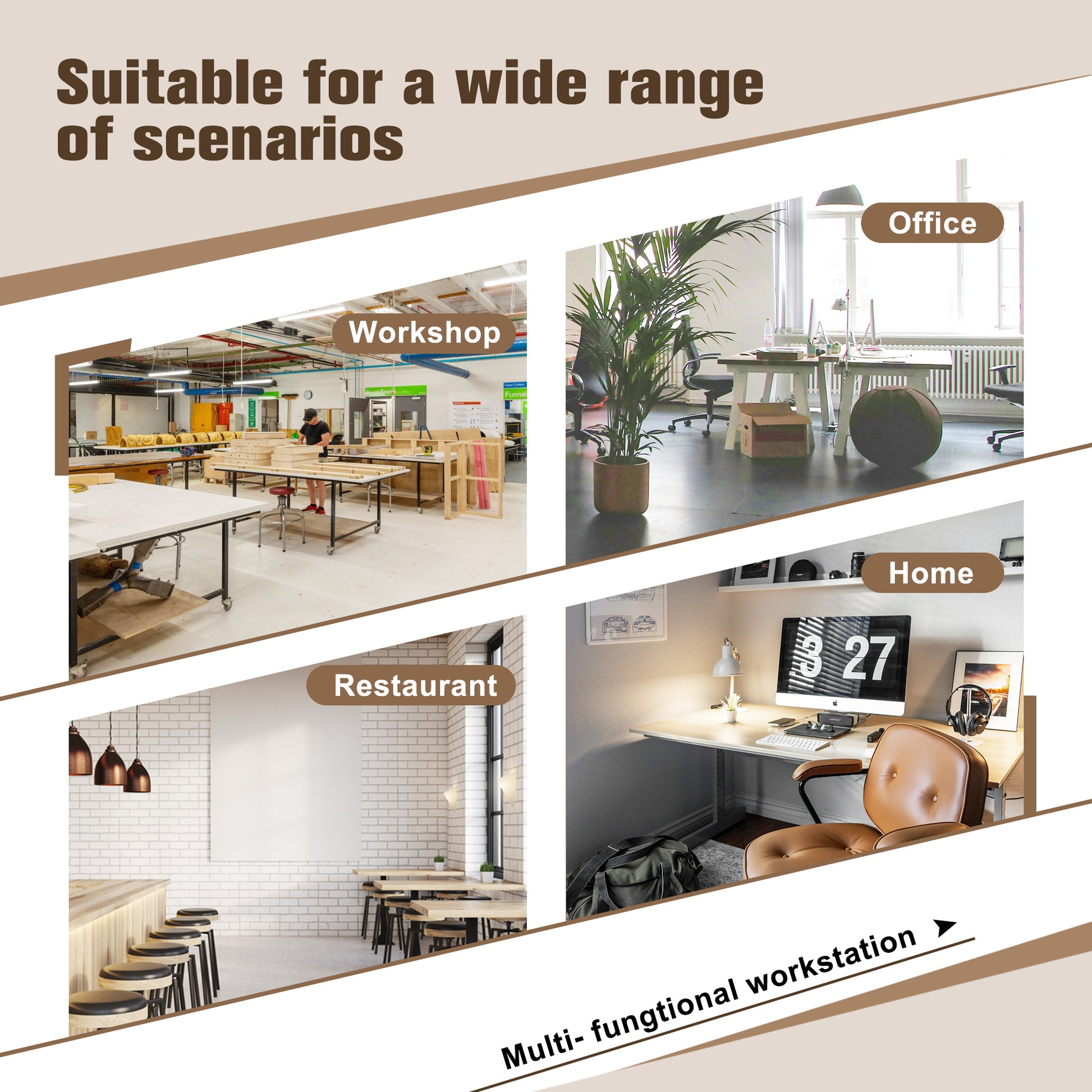 Adjustable Height Workbench, 60" Rubber Wood Top Heavy Duty Workstation With Power Outlets, 2000 Lbs Load Capacity Hardwood Worktable For Workshop, Garage, Office, Home, Commercial Black Metal & Wood