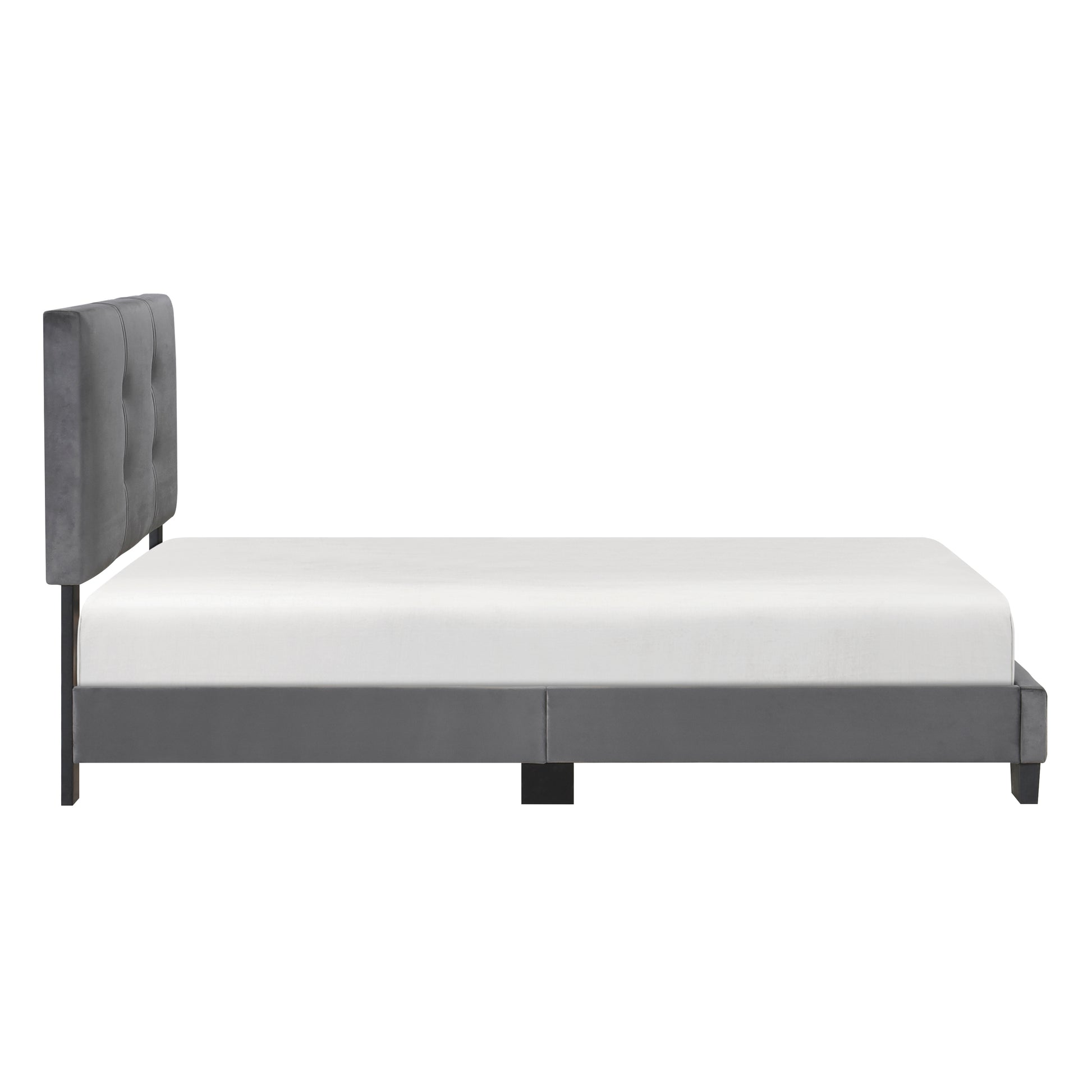 1Pc Twin Platform Bed Dark Gray Velvet Upholstered Adjustable Height Headboard Button Tufted Solid Wood Bedroom Furniture Box Spring Not Required Twin Dark Gray Wood Bedroom Velvet Solid Wood