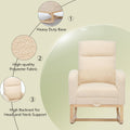 Modern Accent Rocking Chair Rocking Chair With Solid Wood Legs, Upholstered Nursery Glider Rocker, Comfy Armchair With Side Pocket, Living Room Lounge Arm Chair With High Backrest Teddy Beige Rubber