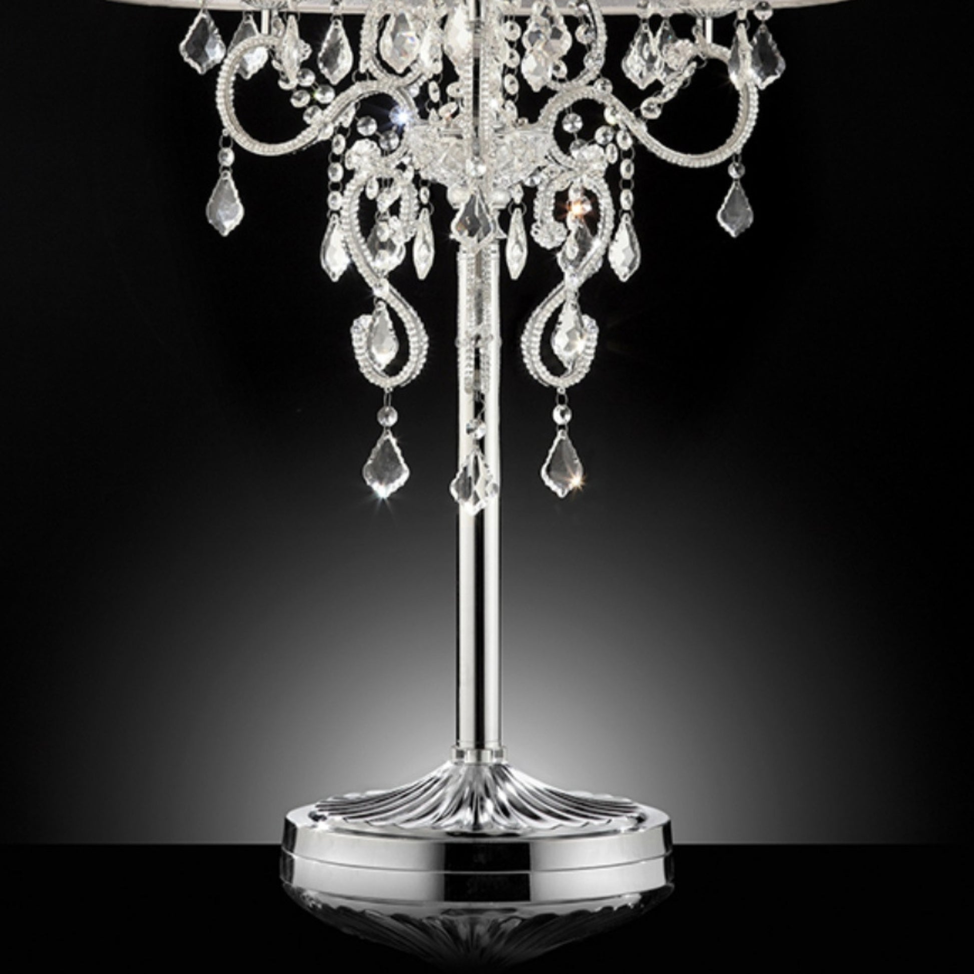 35" Tall Table Lamp "Evangelia", Silver Finish And Crystal Accents, Clear Shade Silver Metal