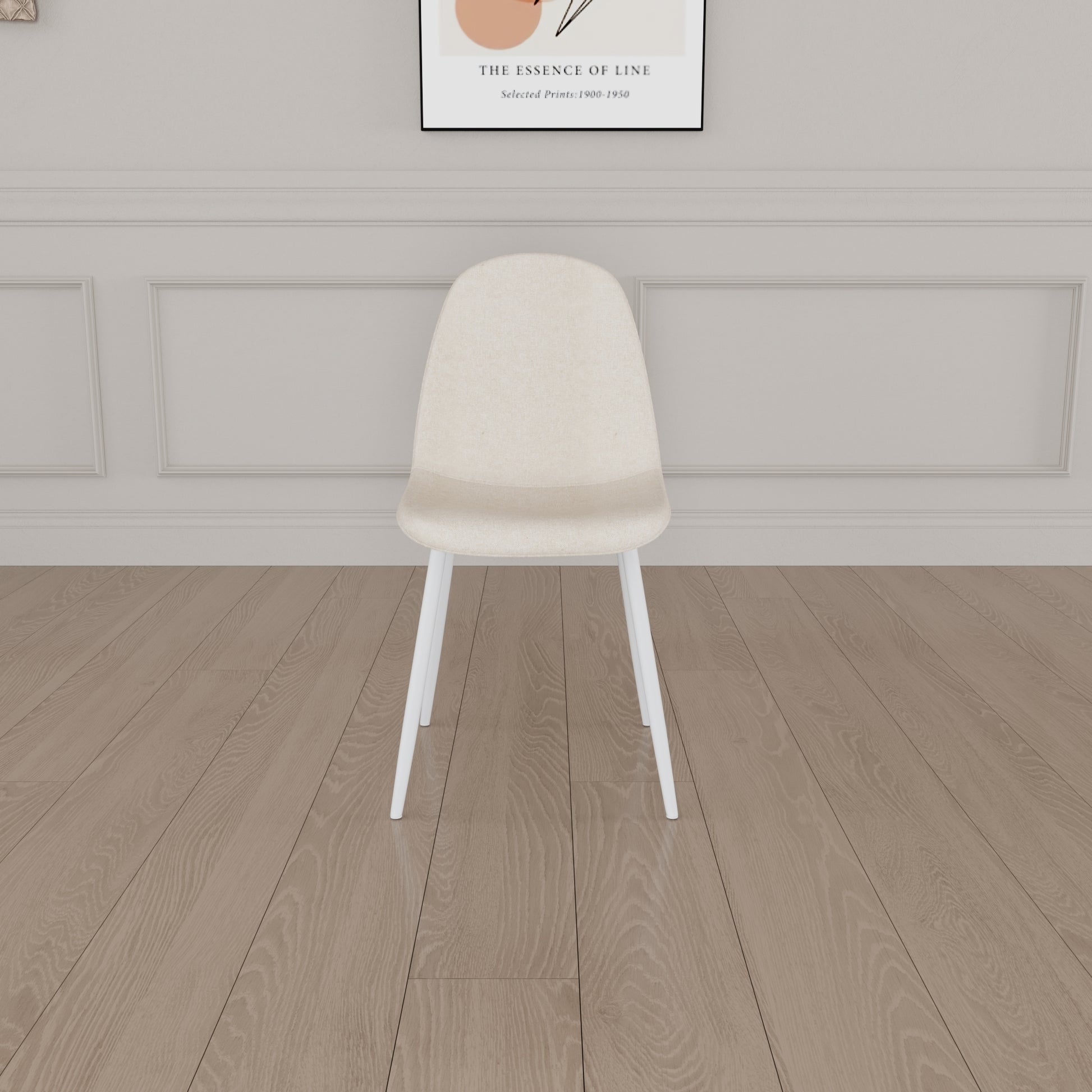 63 "Mdf Cream Style Coffee Table And Modern Dining Chair 4 Piece Set, Modern Fashion Kitchen Table Set, Round Wave Table Legs, Dining Table And Linen Chair Beige White Mdf