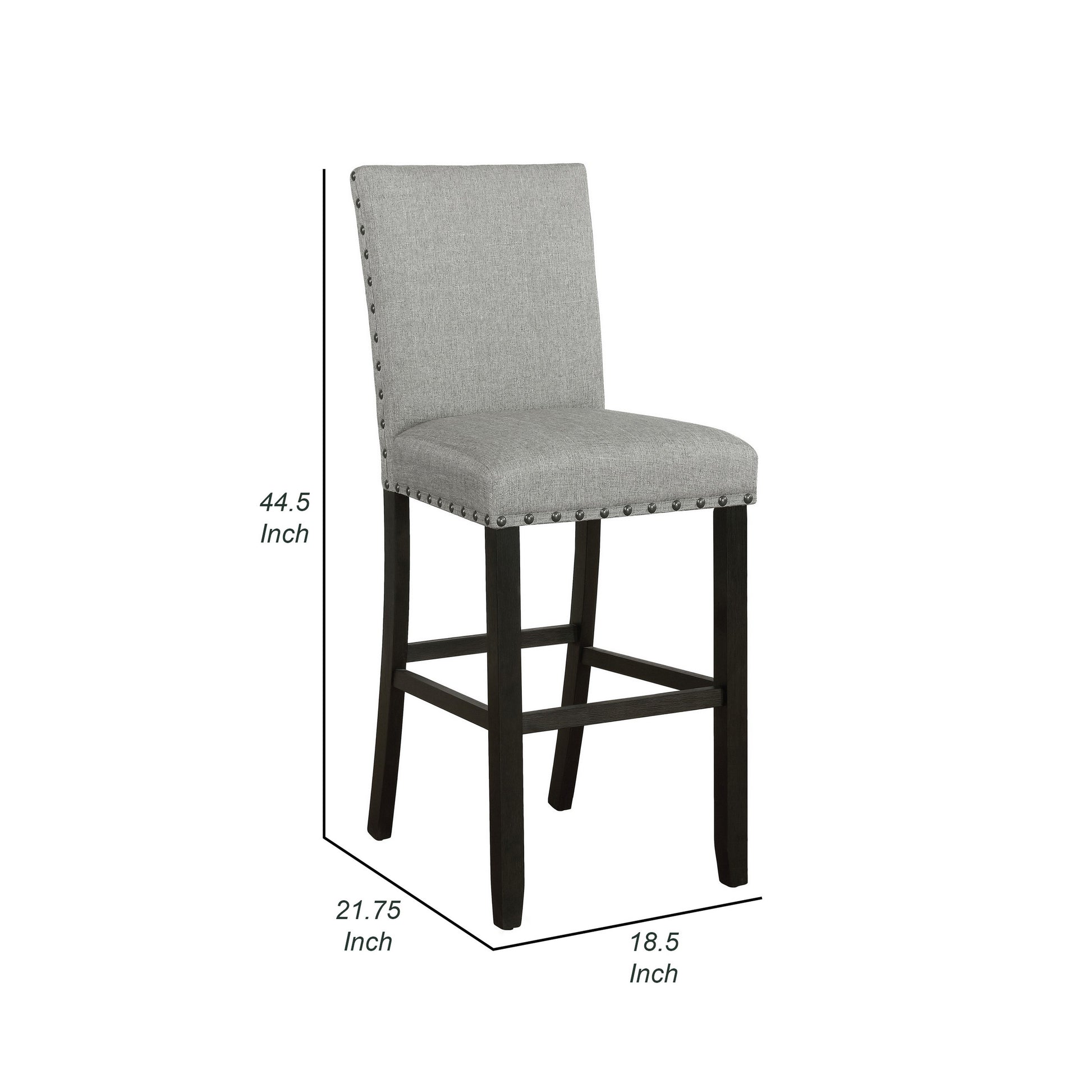 Lok 30 Inch Wood Barstool, Set Of 2, Trim, Padded Seating, Gray Gray Solid Wood