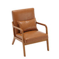 Coolmore Modern Accent Chair, Solid Wood Padding Lounge Armchairs With One Pillow For Living Room, Bedroom, Guest Room Light Brown Pu Light Brown Brown Primary Living Space Modern Rubberwood Foam Pu Leather