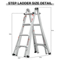 17Ft Multi Position Foldable Aluminum Ladder, A Frame And Straight Ladder, Ansi 250Lbs Grey Aluminium Alloy