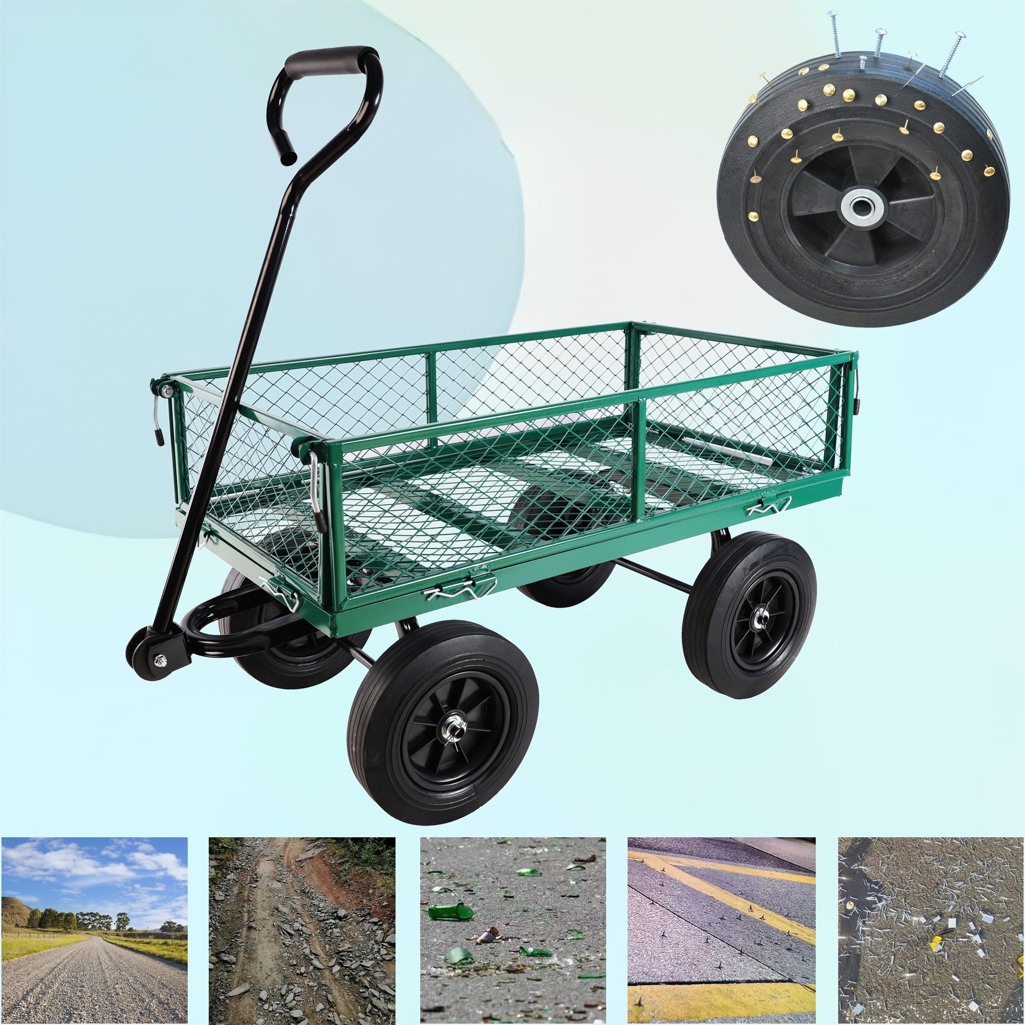 Green Solid Wheels Wagon Cart Solid Wheels Tools Cart Wagon Cart Garden Cart Trucks Make It Easier To Transport Firewood Green Metal