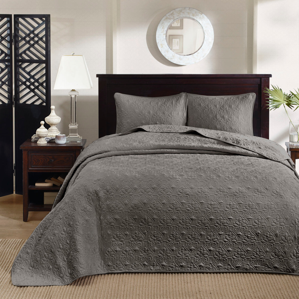 Reversible Bedspread Set Dark Grey King Dark Grey Cotton