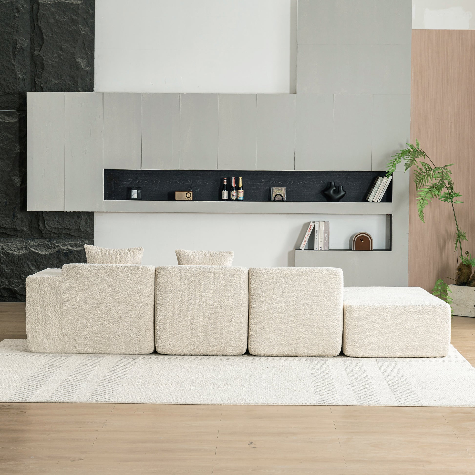 116.5" Sectional Sofa Full Compressed Sofa Couch Free Combined Sofa For Living Room, Beige Beige Foam Polyester 4 Seat