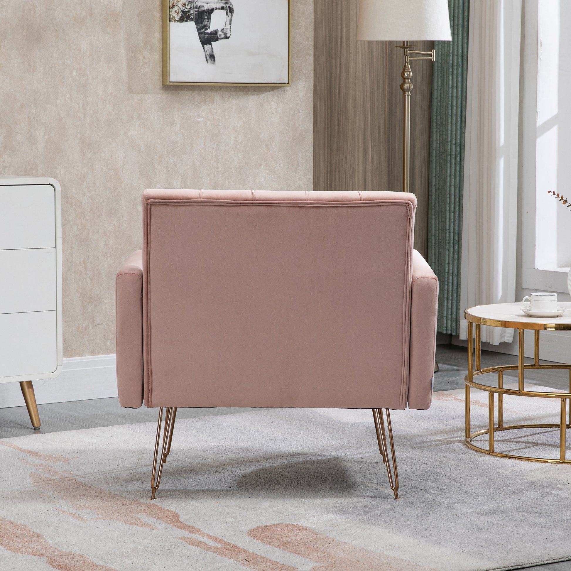 Coolmore Velvet Armchair Single Sofa Modern Tufted Upholstered Side Reading Chairs With Arm And Gold Metal Leg For Living Room Bedroom Pink Pink Foam Velvet