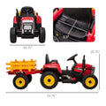 Aosom 12V Ride On Tractor With Trailer, 25W Dual Motors, Battery Powered Electric Tractor With Remote Control, Music Startup Sound And Horn, Led Lights, Red Red Plastic