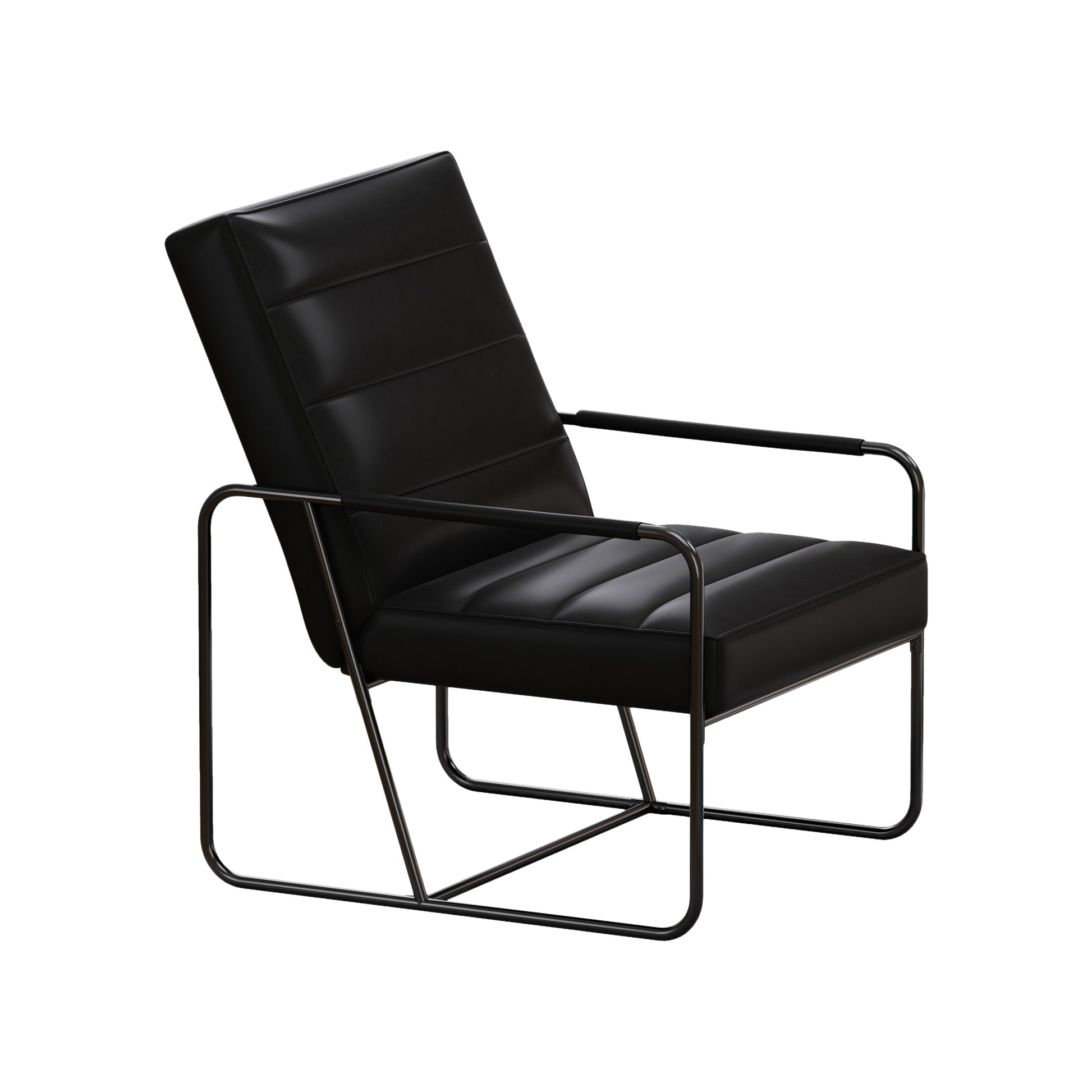 Modern Metal Framed Armchair With Black Technical Leather,Stylish & Comfortable Indoor Lounge Accent Chair For Living Room, Office,Bedroom Black Primary Living Space Modern Technical Leather