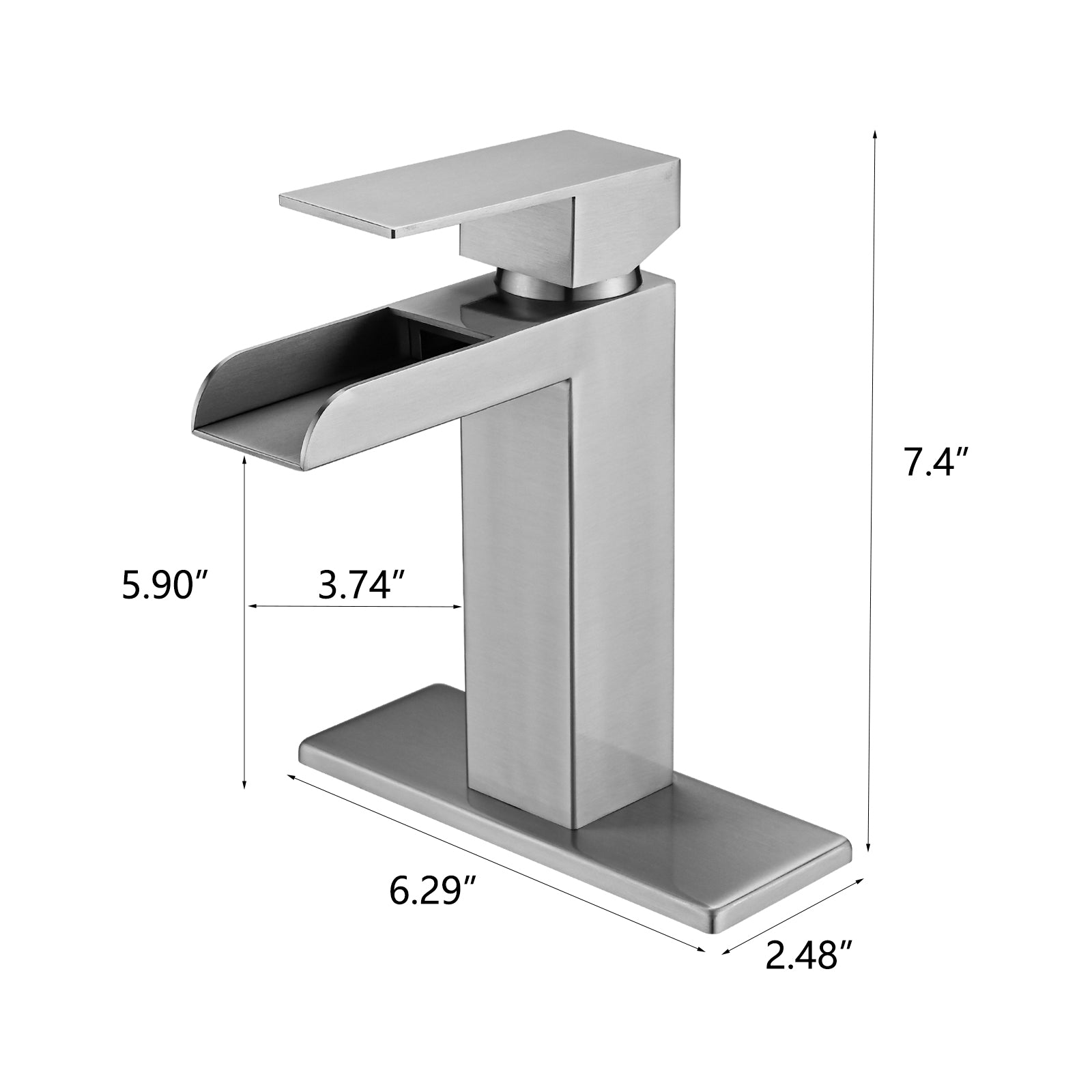 Waterfall Bathroom Faucet Brushed Nickel Single Handle Bathroom Sink Faucets 1 Or 3 Hole Solid Vanity Faucet With Deck Plate & Overflow Pop Up Drain Brushed Nickel One Brushed Nickel Deck Mounted Bathroom Nickel Stainless Steel