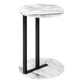 Accent Table, Side, Round, End, Nightstand, Lamp, Living Room, Bedroom, White Marble Look Laminate, Black Metal, Contemporary, Modern White Metal