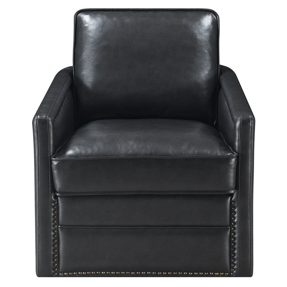 Black Swivel Accent Chair Black Primary Living Space Modern Genuine Leather