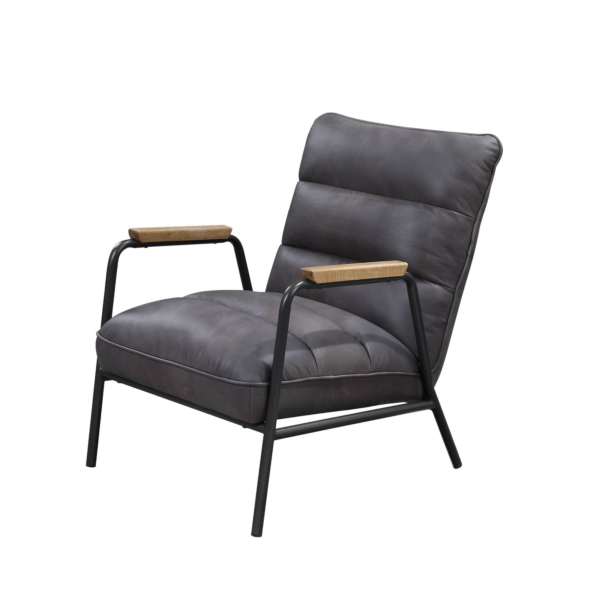 Grey And Matt Iron Accent Chair With Metal Leg Grey Primary Living Space Genuine Leather