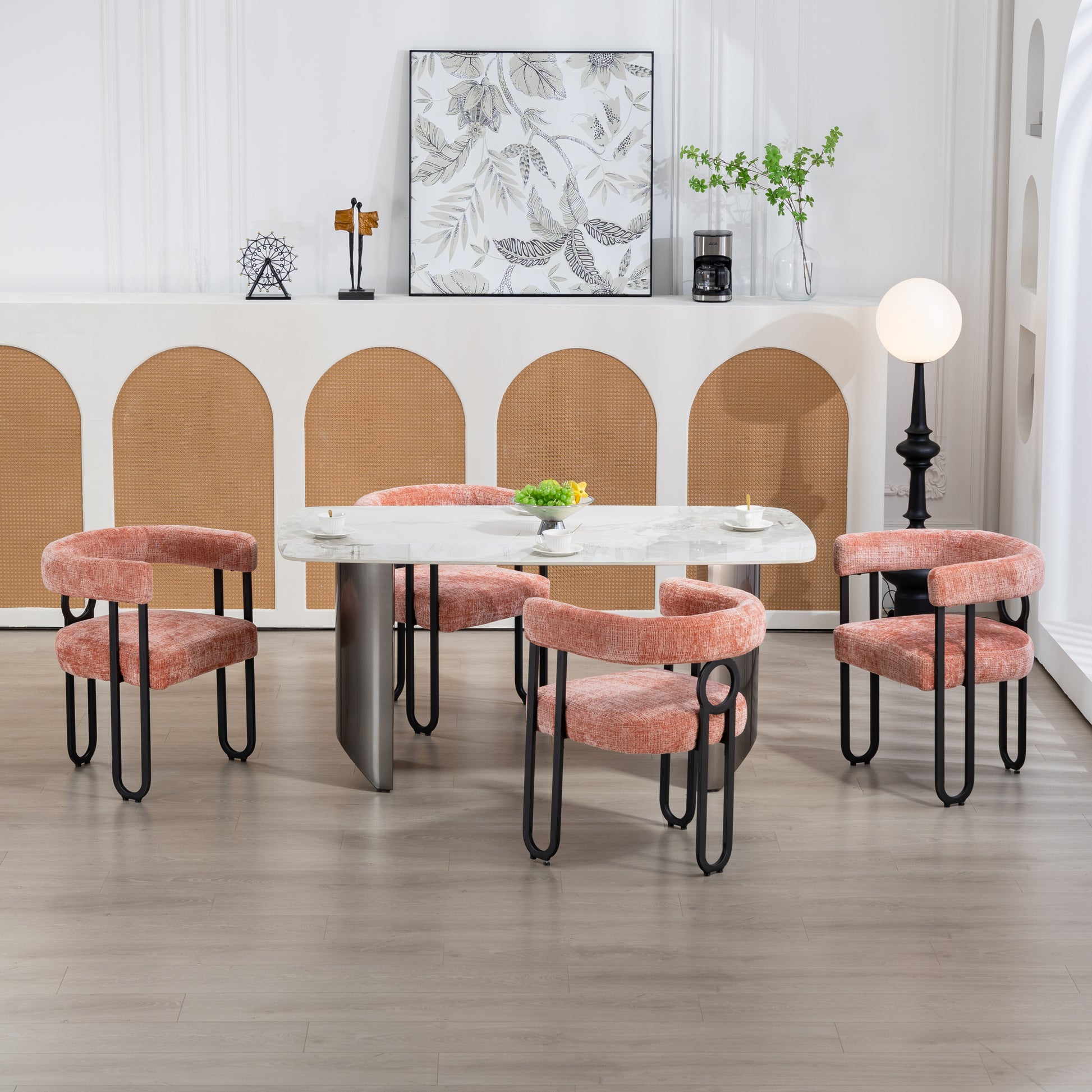 Coolmore Contemporary Designed Velvet Fabric Upholstered Accent Dining Chair Barrel Side Chairs Kitchen Armchair For Living Room Set Of 2 Pink Linen Pink Dining Room Foam Chenille