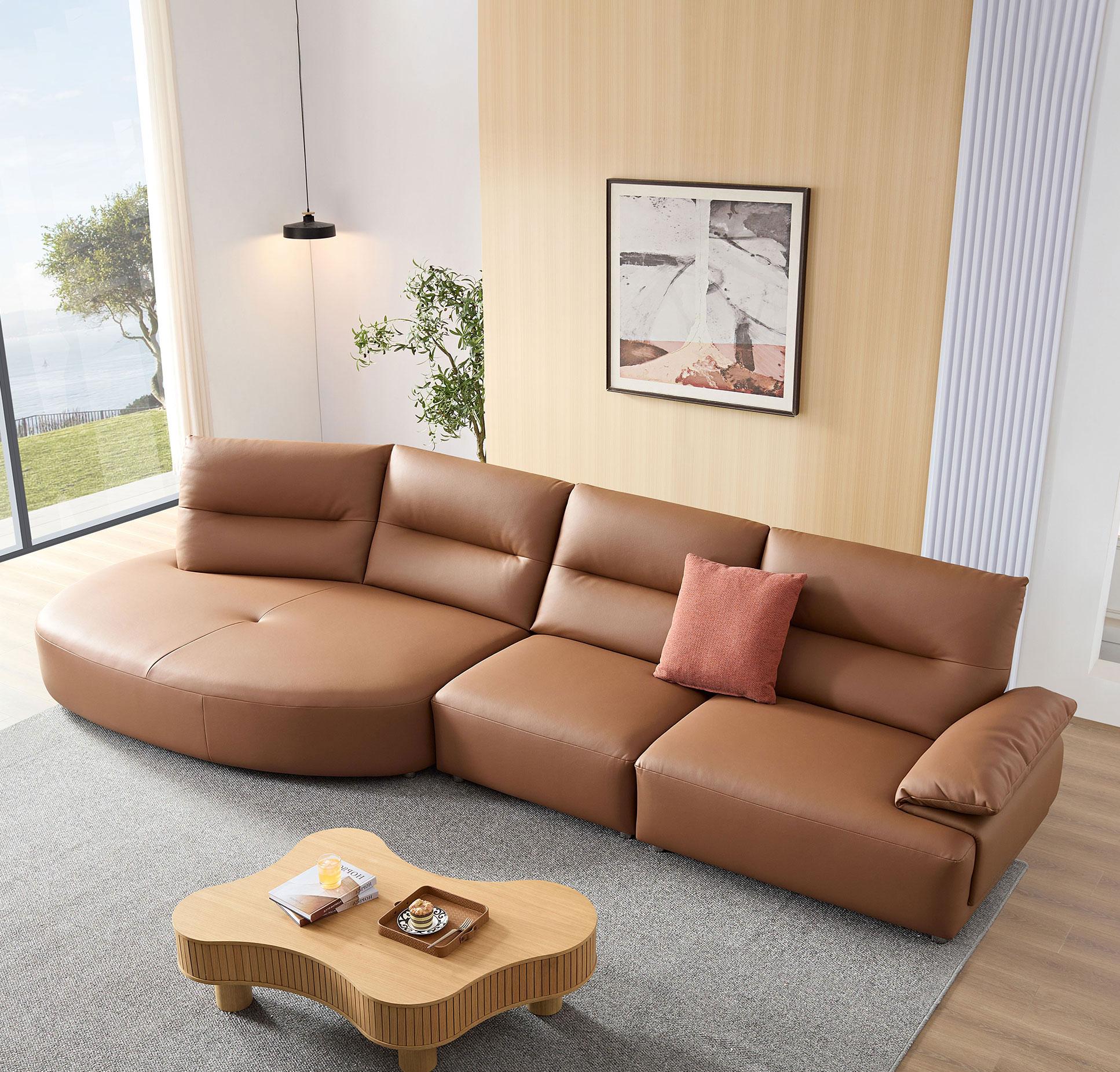 147.24'' Oversied Modern Sectional Curved Shaped Sofa Couch For Living Room,Upholstered 5 Seat Sofa Eco Leather Couch Set ,Brown Brown Leather 5 Seat