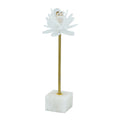 Sel 14 Inch Candle Holder With Modern Selenite Stone Accent, Gold And White White Gold Iron