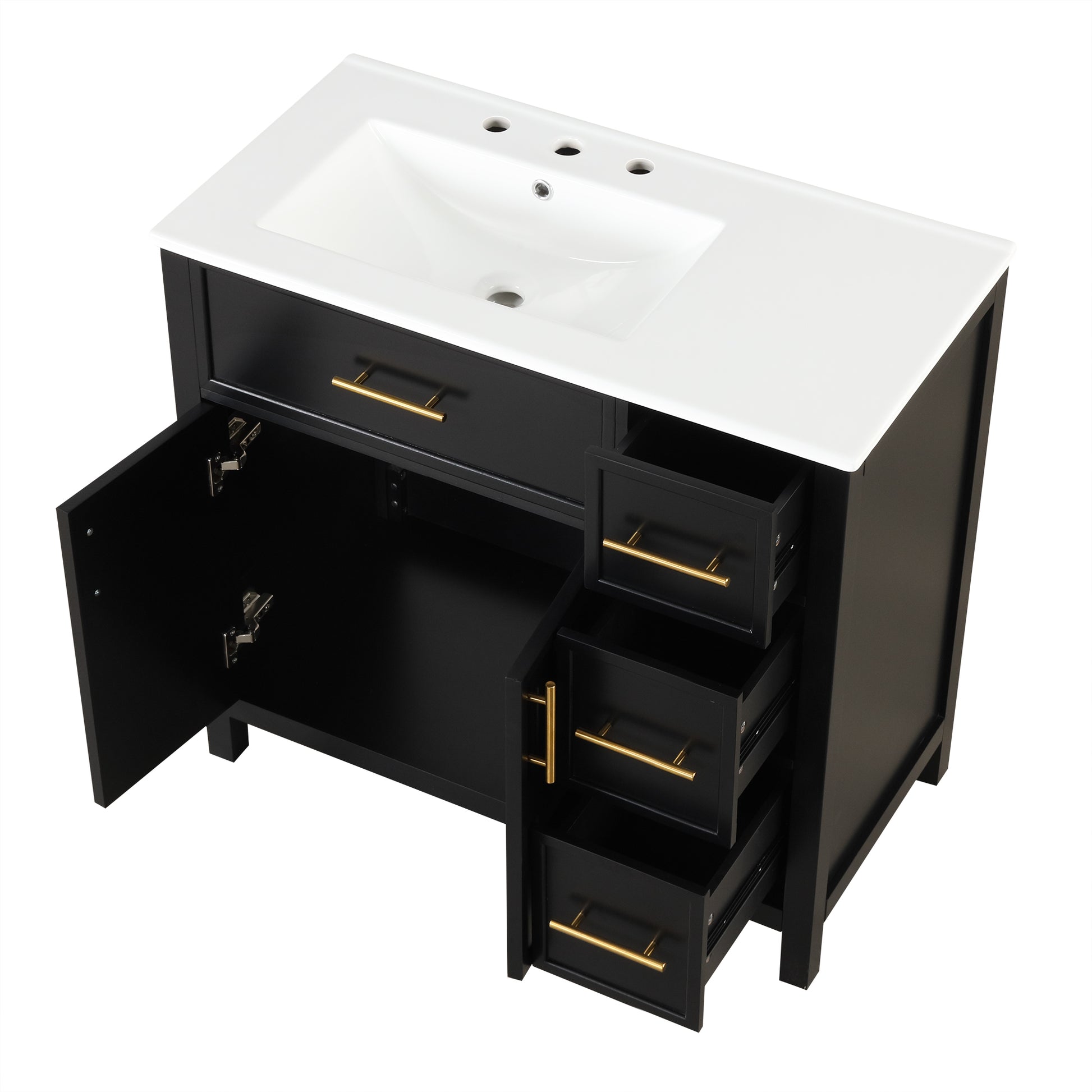 36" Bathroom Vanity With Sink Top, Bathroom Vanity Cabinet With Two Doors And Three Drawers, Solid Woodmdf Boards ,One Package, Black Black Solid Wood Mdf